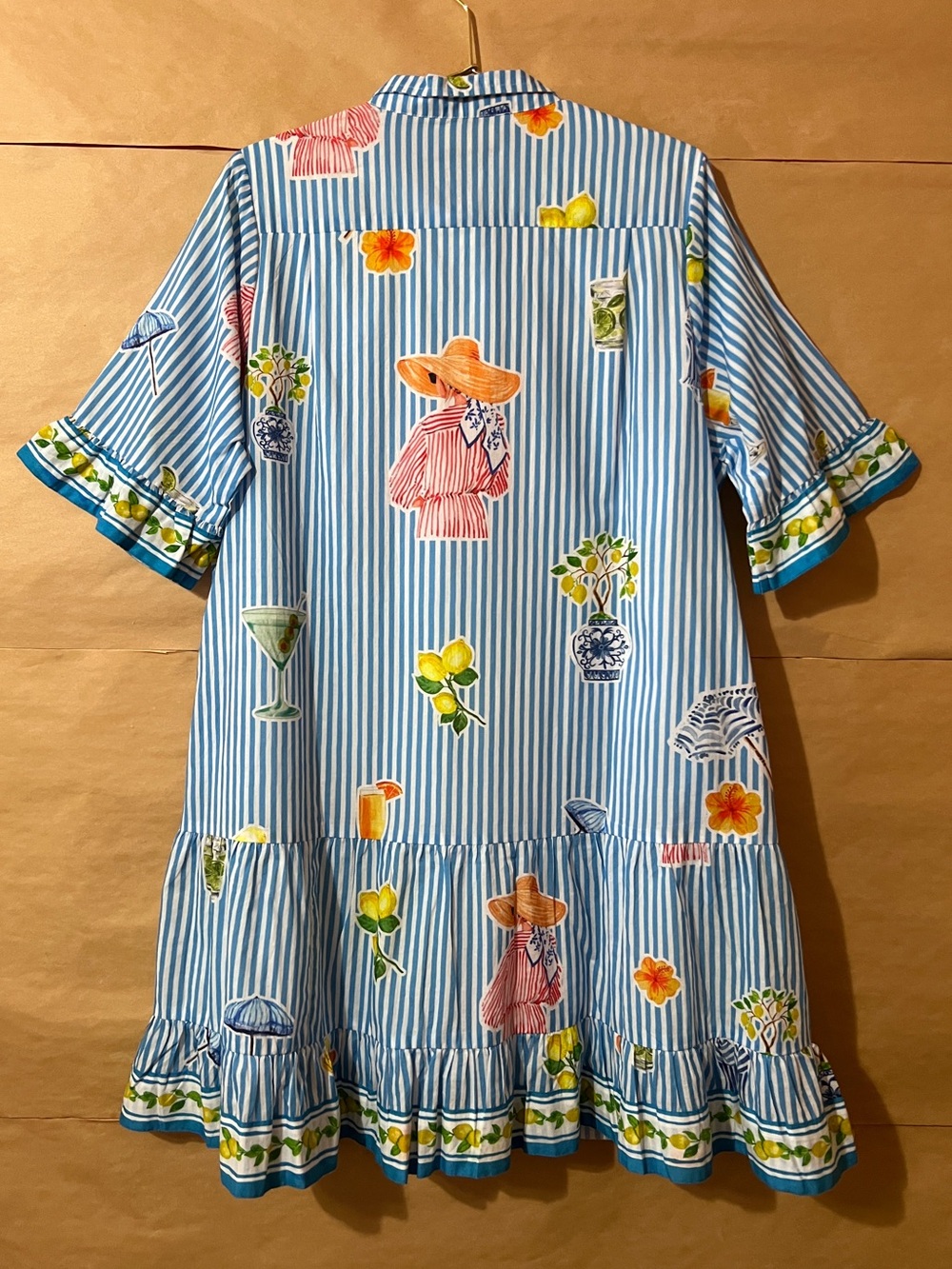 IslaPayal | Lisbon Mini Dress Martini Blue Stripe Lemons Button Front Size XL - Picture 9 of 12